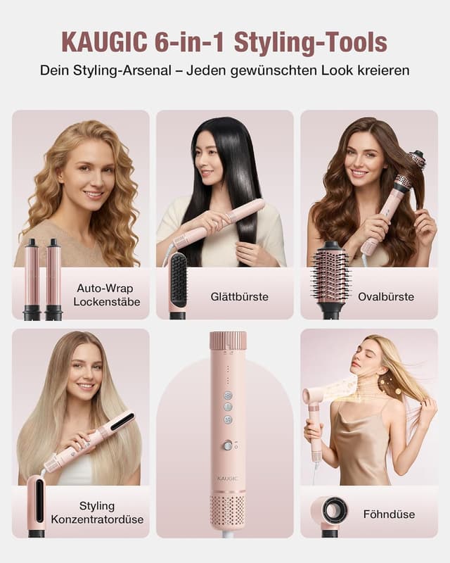 Detalle 2 de KAUGIC 6-in-1 Hot Air Hairstyler Profi Rundbürstenföhn