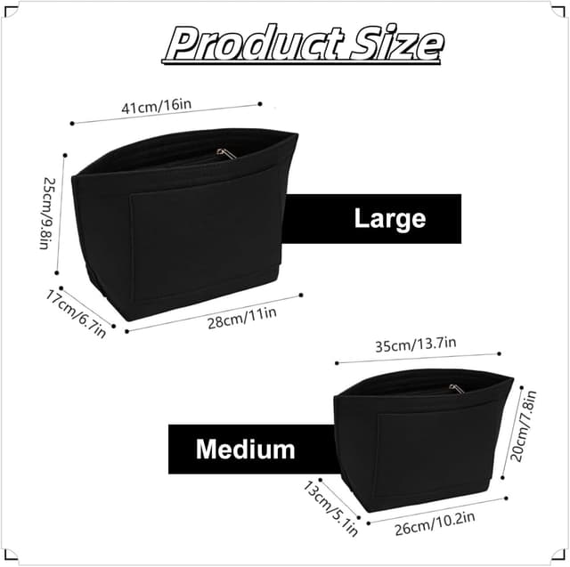 Detalle 2 de HYEPNED Bag Wallet Insert Organizer (Black M) – Felt multi-pocket tote insert for Longchamp