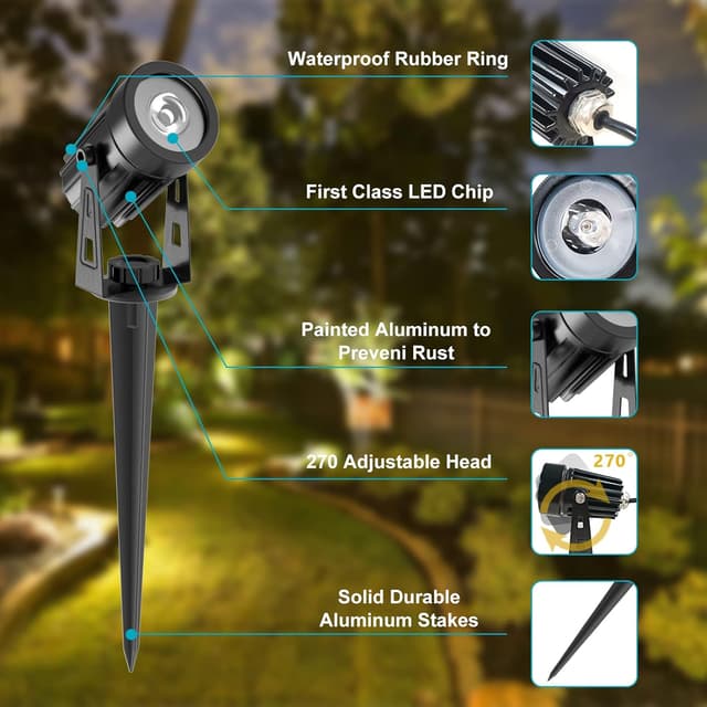 Detalle de CORESLUX Solar Garden Spotlights (4-in-1) 3000K Warm White Waterproof Outdoor Uplighters