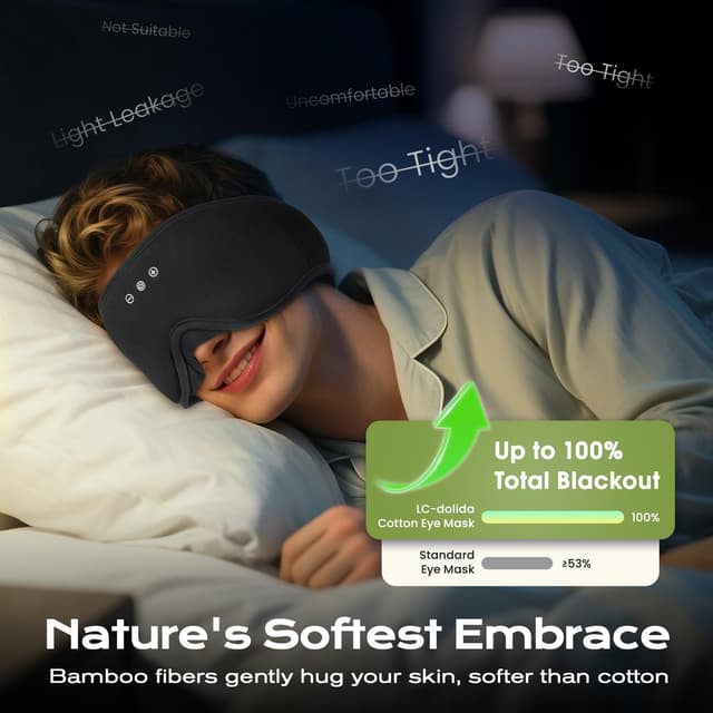 Detalle de LC-dolida Bambou Masque de Sommeil Écouteur Bluetooth 5.4 (masque de nuit blackout, machine lavable)