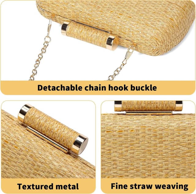 Thumbnail 6 de Cckuu Women’s Raffia Straw Clutch Bag – Hand-Woven Wicker Evening Purse for Weddings & Summer Holidays