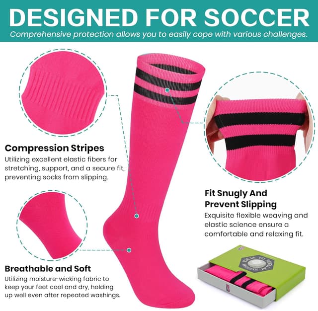 Detalle de brooman Kids Firm Ground Soccer Cleats with Hook-and-Loop Strap Closures and Soccer Socks