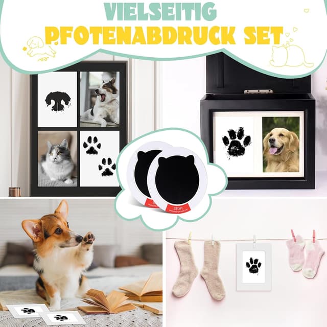 Detalle de Taricor Baby Fussabdruck Set mit Fotorahmen-Karten (Hund & Katze) – 2er Set im Katzenformat
