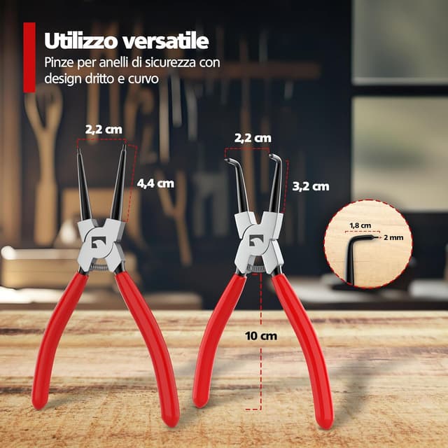 Detalle 2 de Set 4 pinze RAVN HAMAN per anelli di sicurezza da 175 mm (rosso) – dritte e curve