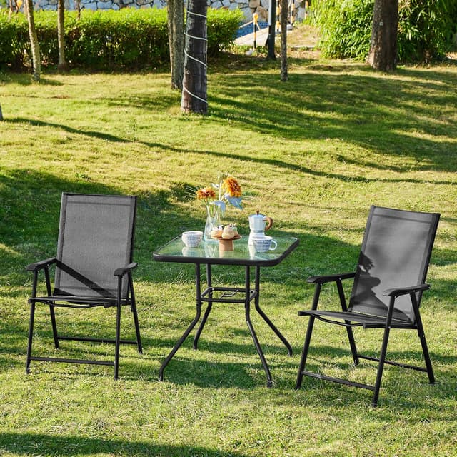 Detalle 2 de Yaheetech 4er Set Gartenstühle Klappstühle Hochlehner mit Rückenlehne & Armlehnen bis 150 kg Belastbarkeit