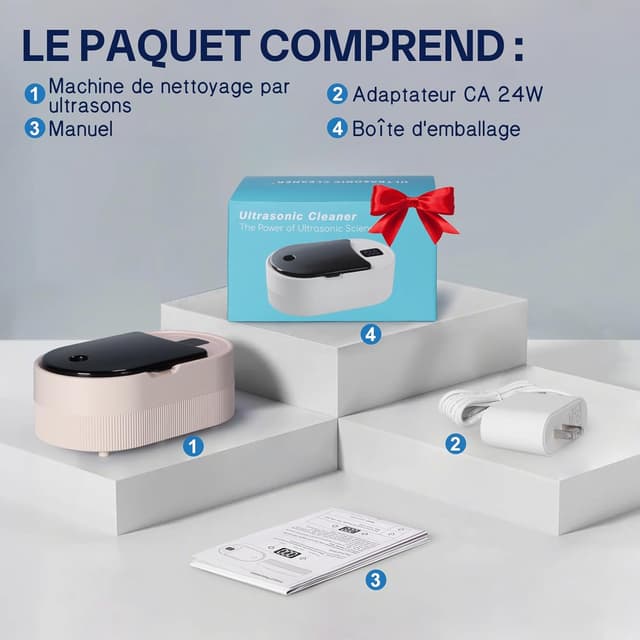 Detalle 2 de Nettoyeur ultrasons 45 kHz avec bac 200 ml, 5 modes et lampes U-V 24 W pour prothèses et protections buccales