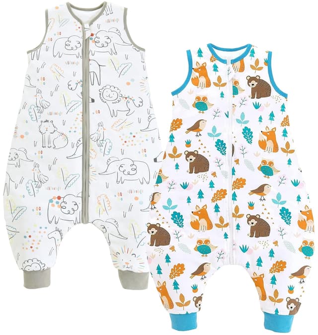 Detalle de Chilsuessy 2er Pack Baby-Schlafsack mit Füßen 2,5 Tog (Zoo & Bär), geeignet ab 80 cm – ideal für Winter & Übergang