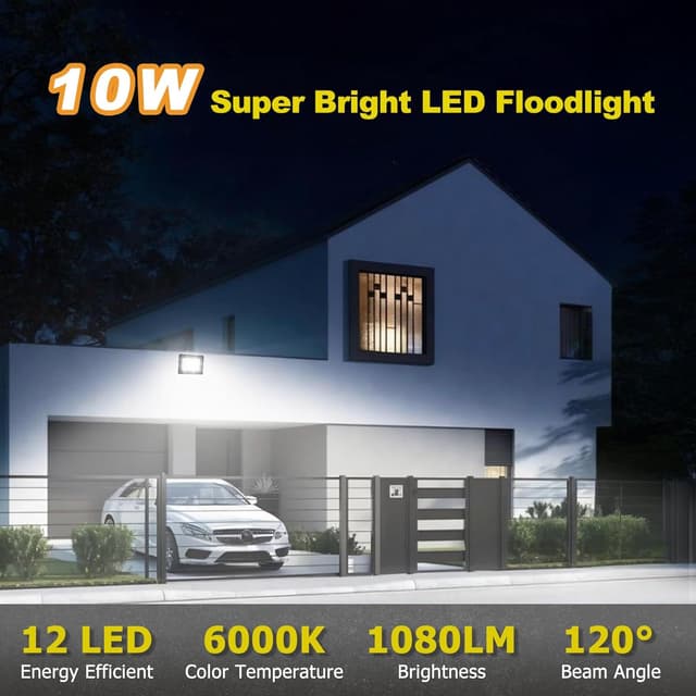 Detalle 2 de Fynokst 2 faretto LED da esterno 10W IP66 6000K 1080lm, sovraluce per giardino, garage e campo sportivo