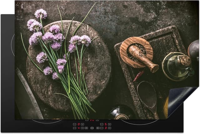 Detalle de KitchenYeah Herdabdeckplatte Einteilig für Ceranfeld – Fotodruck „Kräuter/Gewürze“ (81x52 cm), Braun