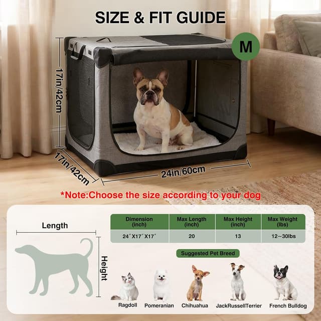 Detalle de derimkcoa 60 x 42 x 42cm collapsible travel dog crate (grey) with 4-door mesh design