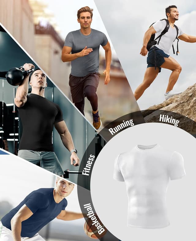 Detalle de Niksa Men’s Compression Shirt (3-pack) – short sleeve gym base layer in quick-dry stretch fabric