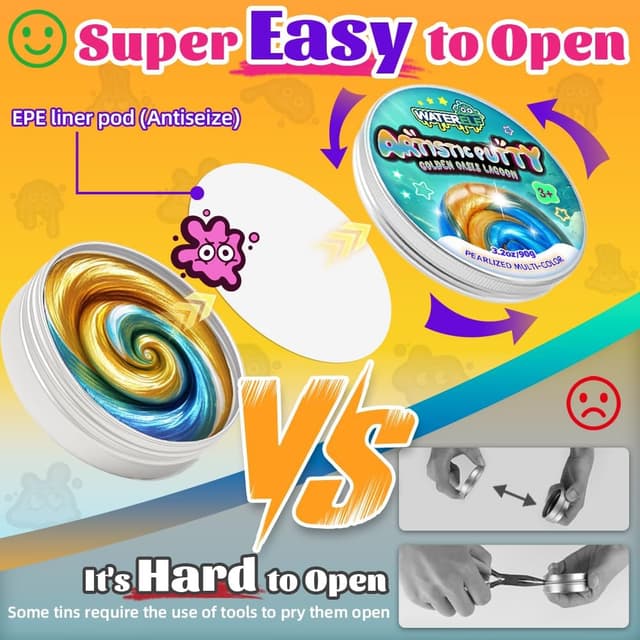 Detalle de WATERELF Play Putty Slime for Kids — Non-Sticky Fidget & Stress Relief Putty (Gold/Blue/Green)