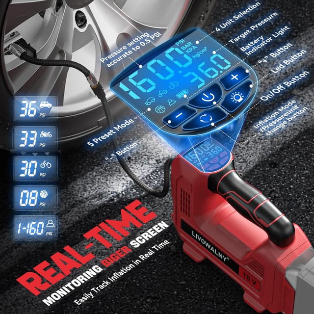 Thumbnail 2 de LIVOWALNY Cordless Tire Inflator 160 PSI
