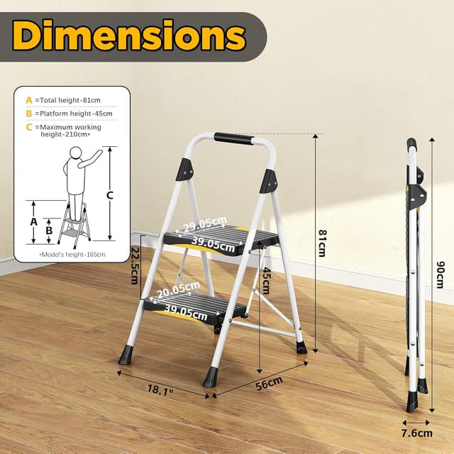 Thumbnail 6 de Urackify 2-Step Folding Steel Step Ladder with Safety Lock & Handrail (150 kg capacity)