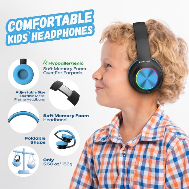 Detalle 2 de PowerLocus Auriculares Inalámbricos para Niños 🎧 - Plegables y Seguros