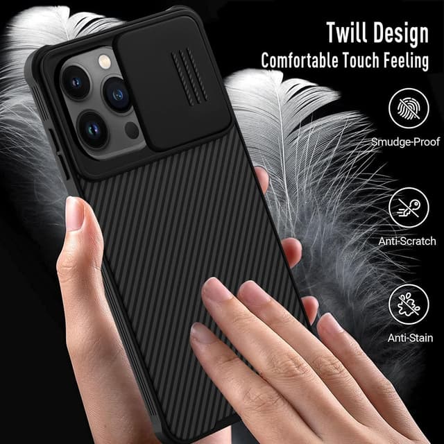 Detalle de Coque XTCASE pour iPhone 14 Pro : étui ultra mince avec protection caméra coulissante, noir