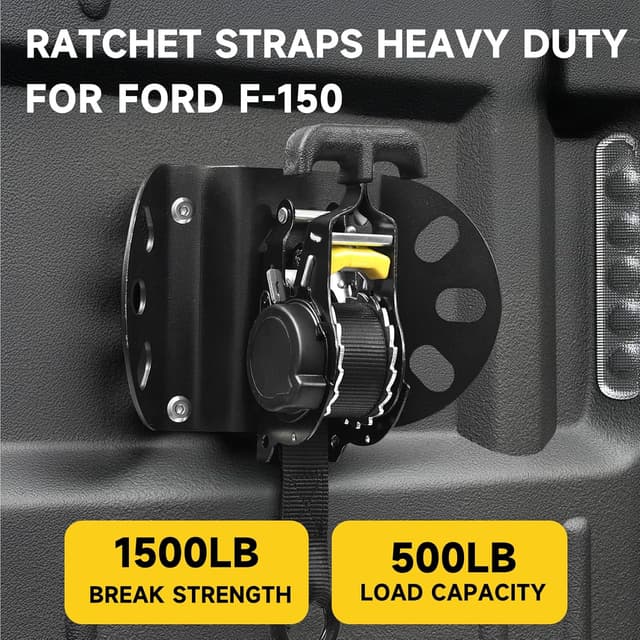 Detalle 2 de Retractable Ratchet Straps for 2015-2025 Ford F-150 (2-Pack), Self Retractable Tie-Downs, 1" x 10', 1500 lb Break Strength, Black