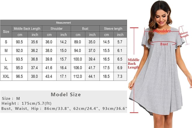 Thumbnail 6 de Uniexcosm Chemise de nuit femme en coton avec col rond et manches courtes évasées