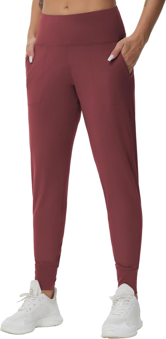 Detalle 2 de THE GYM PEOPLE Joggers donna in tessuto stretch 4 vie (vita alta) per yoga, fitness e tempo libero