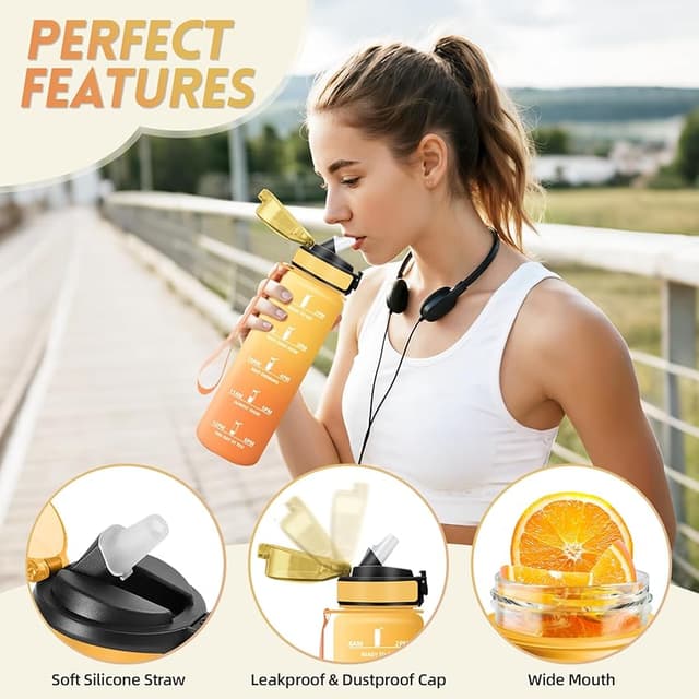 Detalle 2 de Botella Agua 1000 ml con paja motivacional 🚰