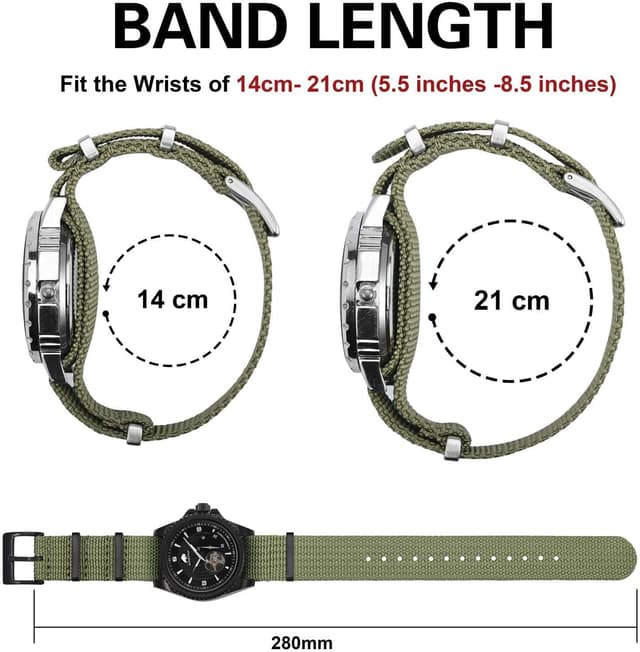 Detalle de BISONSTRAP Nylon Uhrenarmband für Herren (einteilig), 18/20/22 mm mit Edelstahl-Schnalle