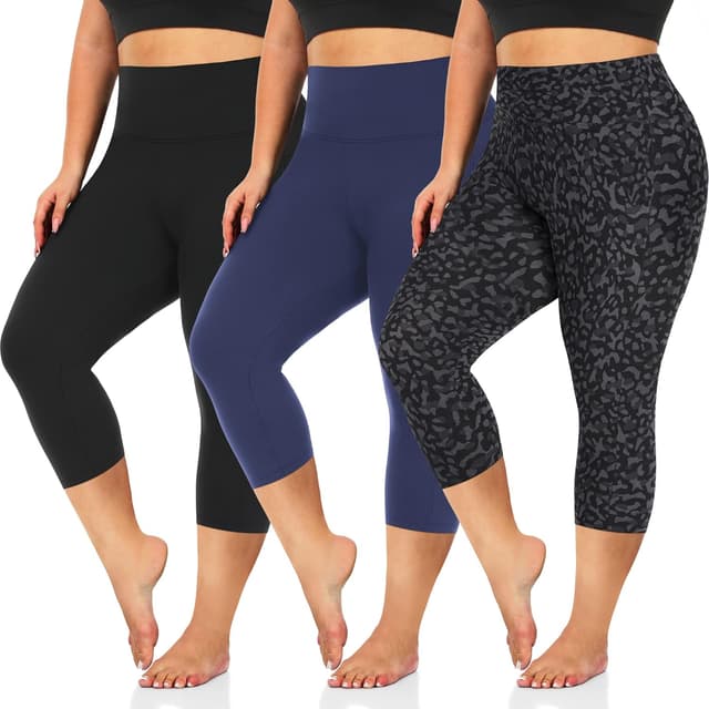 Thumbnail 6 de 3-Pack Women’s Plus Size Capri Leggings (High Waist Tummy Control) — 92% Polyester/8% Spandex, XL-4X