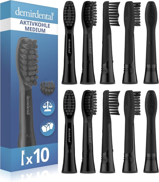 Detalle de Lot de 10 brossettes de rechange demirdental pour Oral-B Pulsonic moyennes avec charbon actif noir