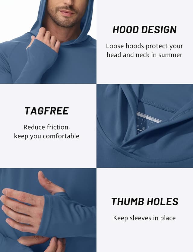 Detalle 2 de TACVASEN Men’s UPF 50+ Sun Protection Long Sleeve Hoodie Rash Guard