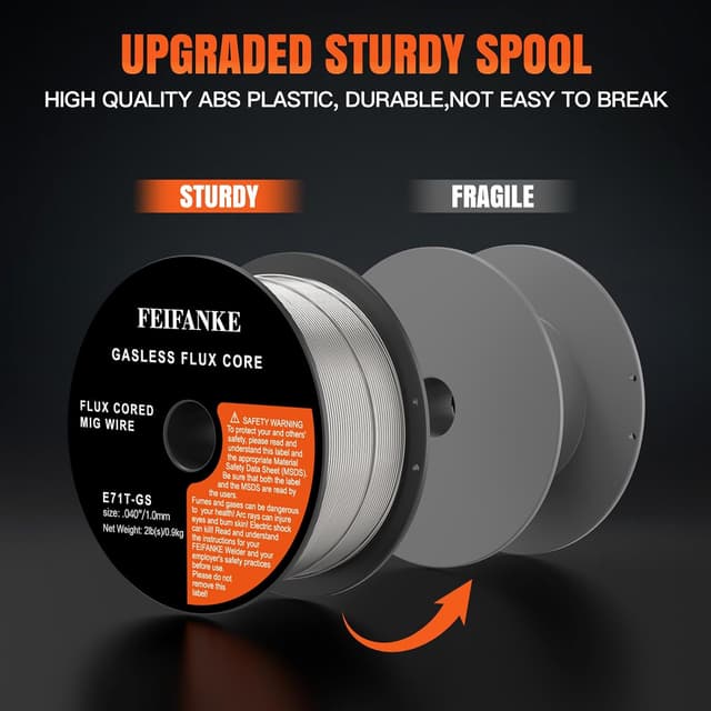 Detalle de FEIFANKE Flux Core Wire E71T-GS MIG welding wire (1.0mm / .040) – 2 x 1KG gasless wire