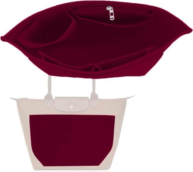 Detalle de HYEPNED Bag Wallet Insert Organizer (Burgundy, L) with 7 Compartments for Longchamp totes