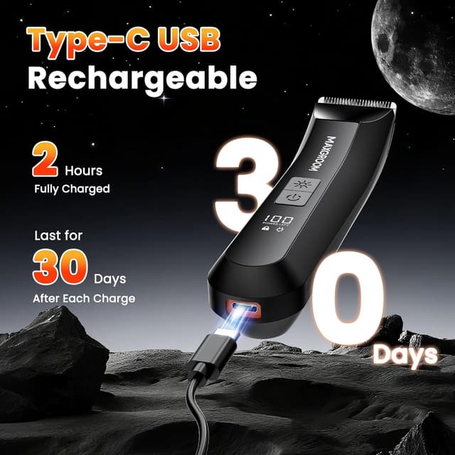 Thumbnail 6 de MAXGROOM 3 in 1 Manscape Body Hair Trimmer for Men (Ceramic Blades, Controllable LED, IPX7 USB‑C)