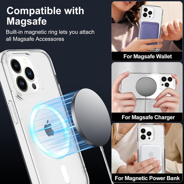 Detalle de XTCASE Coque magnétique MagSafe pour iPhone 13 Pro (transparent) avec bumper TPU antichoc