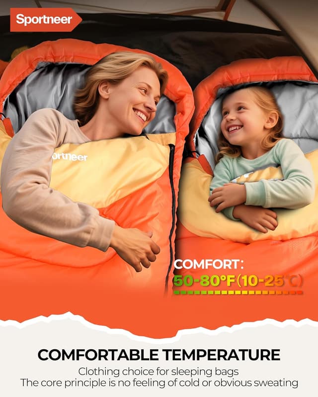Detalle 2 de Sportneer Camping Sleeping Bag for Adults & Kids (3–4 Season) – Warm, Lightweight & Compact