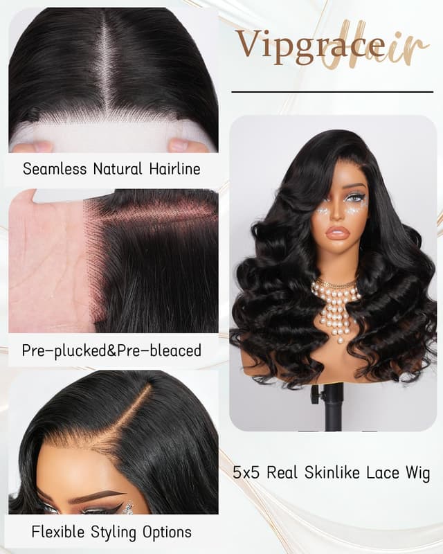 Detalle 2 de Vipgrace 5x5 HD Lace Closure Wig 26in