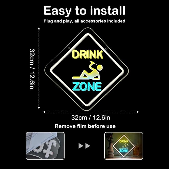 Detalle 2 de SIGNSHIP Drink Zone Neon, 32 x 32 cm