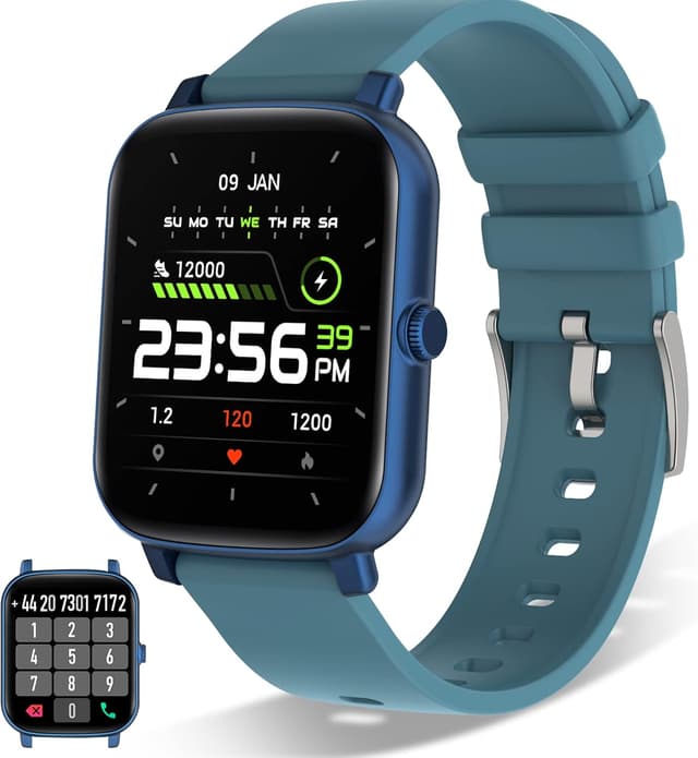 Detalle de FirYawee 1.7-inch Touchscreen Smart Watch (Blue) with heart rate, SpO2 and call notifications