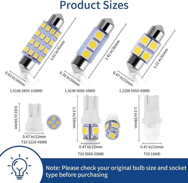 Detalle de Zakolak 42-Piece Interior Car Light LED Bulb Kit (DE3175/T10/194, White Dome/Map Tail Bulbs)