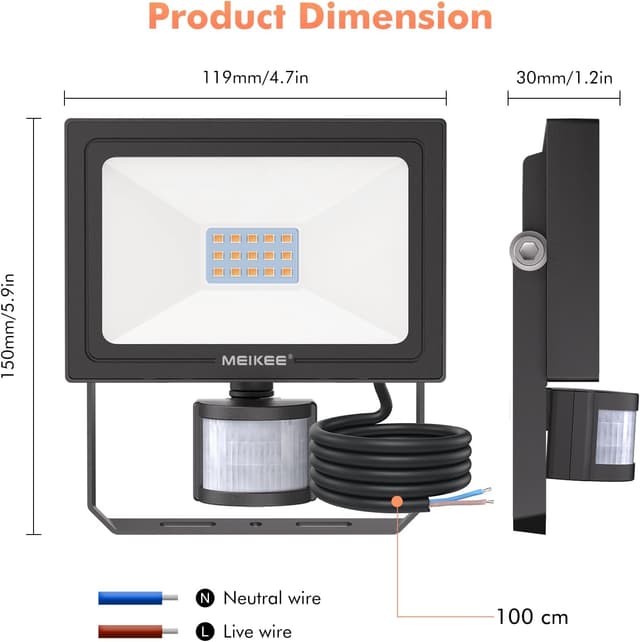 Thumbnail 6 de MEIKEE Faretto LED con sensore di movimento 15W 1200LM IP66 con telecomando (2 pezzi)