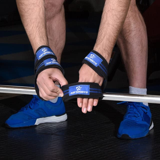 Detalle de AQF Figure 8 Lifting Straps (Heavy-Duty Cotton Webbing) with Padded Wrist Cuff Support