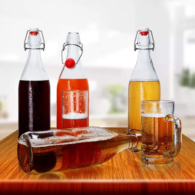 Detalle de Danmu Art 6PCS Glass Bottles with Swing Top (1000ml) – airtight preserve bottles for home brewing and pantry storage