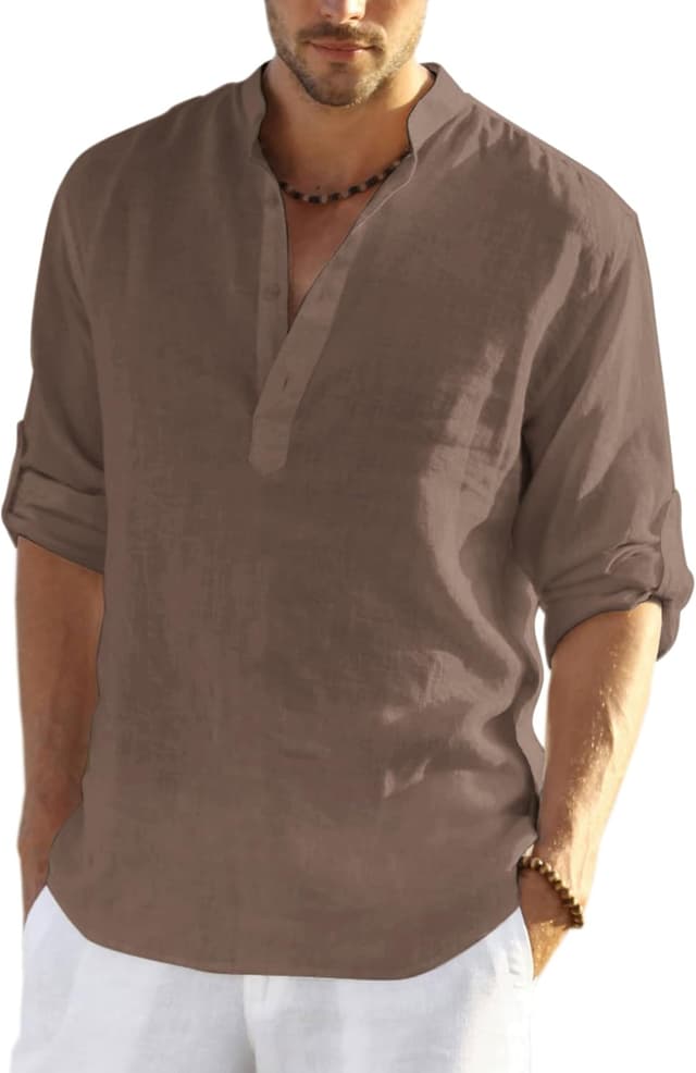 Thumbnail 6 de COOFANDY Men's Cotton Linen Henley Shirt
