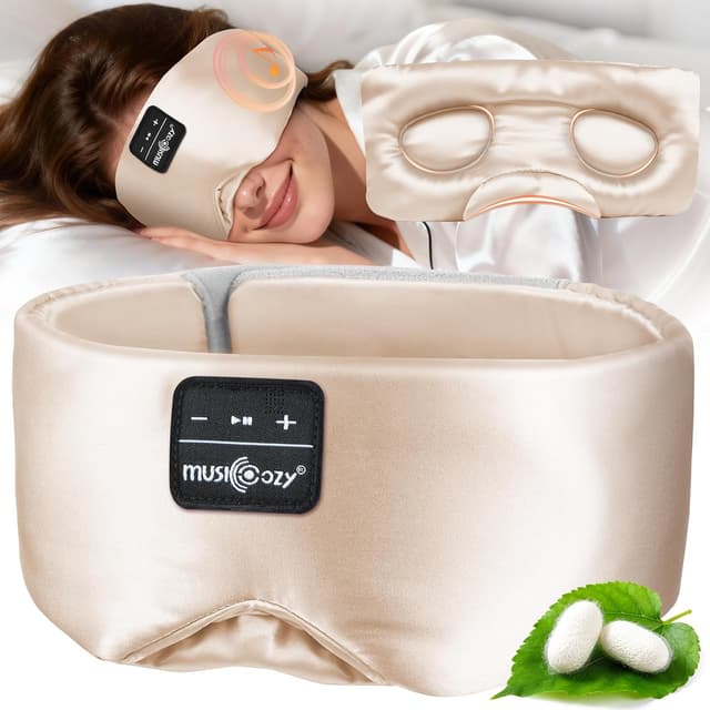 Detalle de MUSICOZY Sleep Mask Headphones with 3D silk design and Bluetooth 5.4 for side sleepers