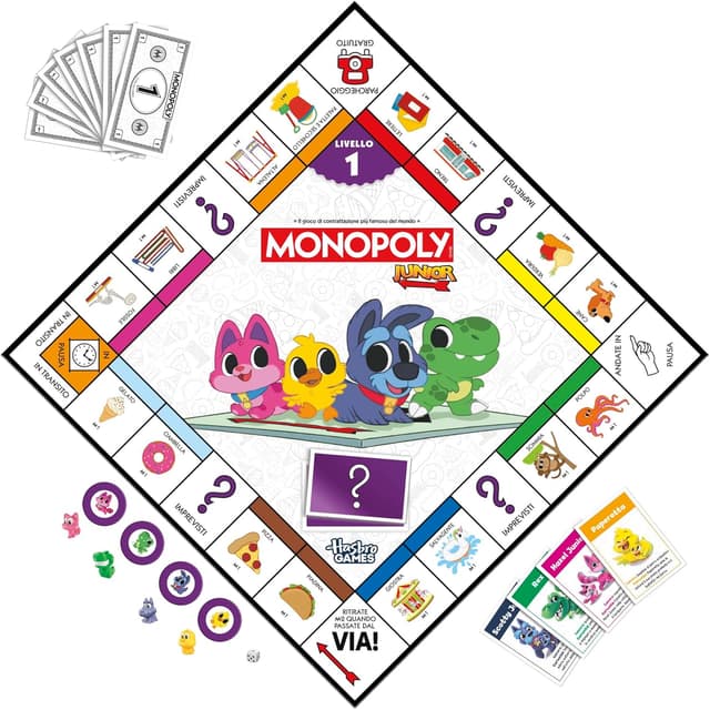 Detalle de Monopoly Junior (edizione 2026) – gioco da tavolo 2 giochi in 1 per bambini dai 4 anni, 2–4 giocatori, versione italiana