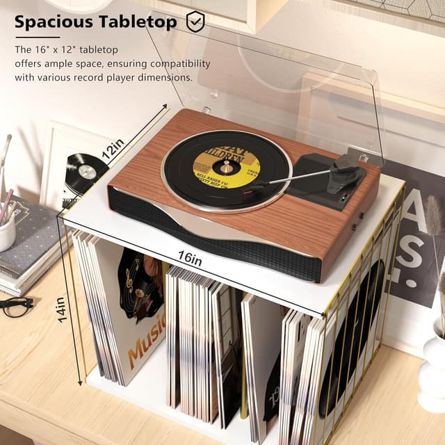 Detalle de Emfogoo Vinyl Record Storage cube stand (metal & industrial wood) for up to 80 LPs, white