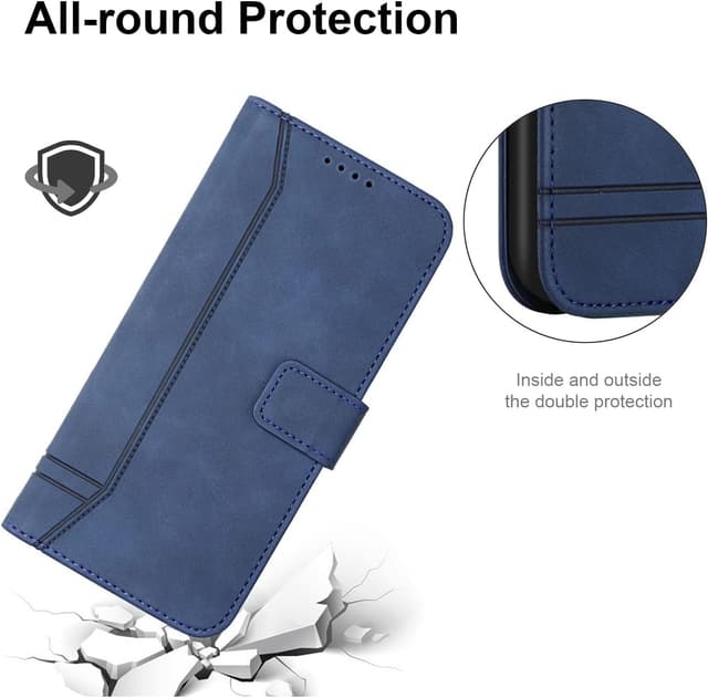 Detalle 2 de AsWant Handyhülle für Motorola Edge 60 Pro (Blau) – Leder-Klapphülle mit Kartensteckplatz, Magnetverschluss & Standfunktion