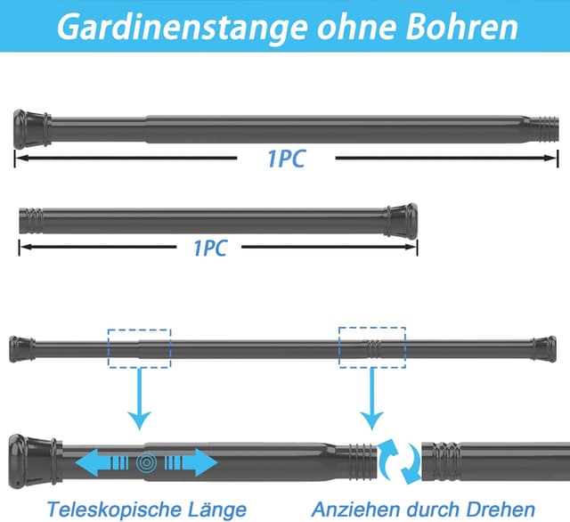 Detalle de Asta tenda a pressione 135-200 cm 25 mm bianco