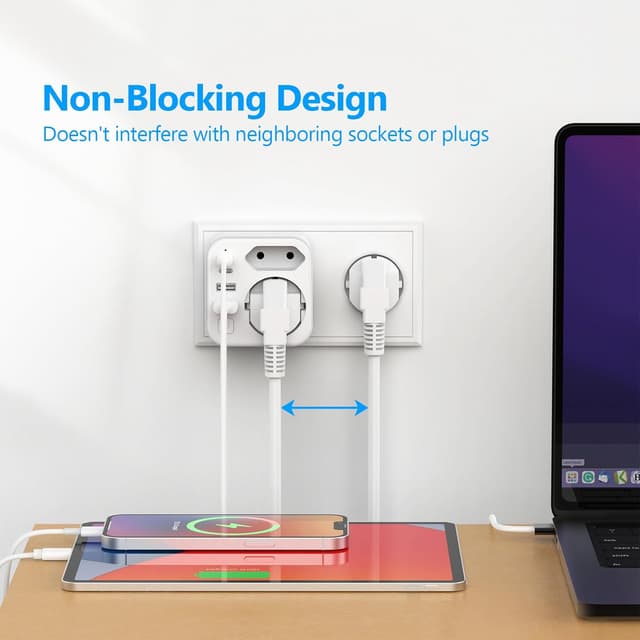 Detalle 2 de JSVER doppia spina per presa con 2 USB-A e 2 USB-C (3680W/16A) e interruttore