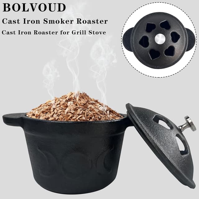 Thumbnail 6 de BOLVOUD Cast Iron Smoker Roaster