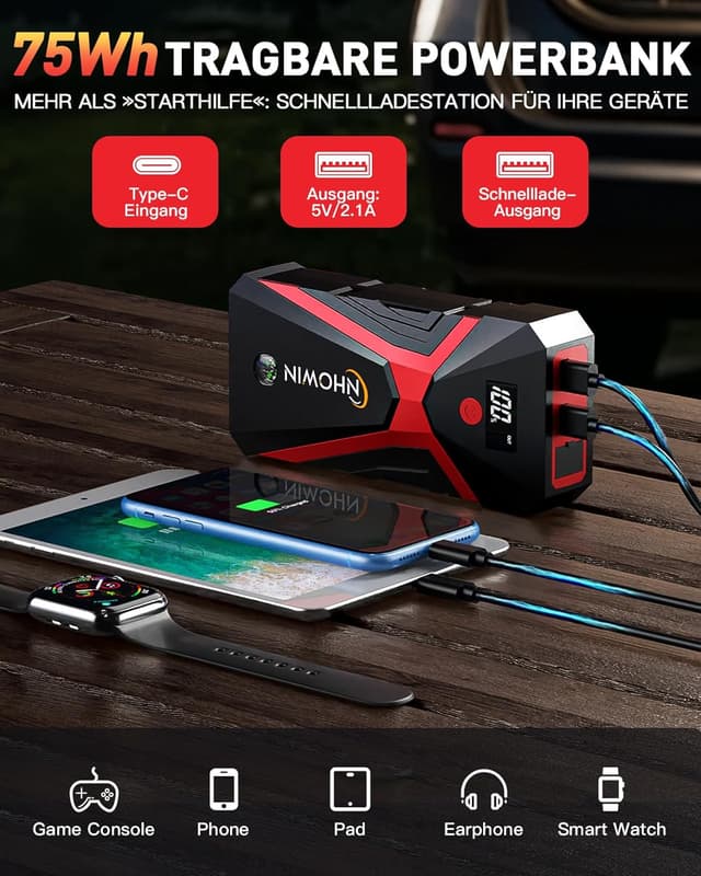 Thumbnail 4 de NHOWIN 4000A Starthilfe Powerbank 20.000 mAh đźš—