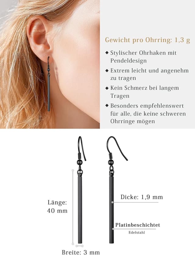 Thumbnail 6 de FindChic Stab Ohrringe aus Edelstahl – lange, hängende Minimal-Statement-Tropfen in Schwarz/Gold/Silber